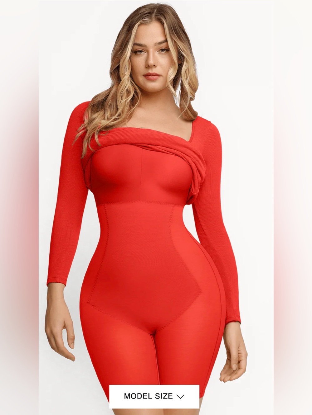 NWT Popilush Shapewear Square Neck Long Sleeve Slimming Maxi Dress Red XXL - Picture 4 of 7